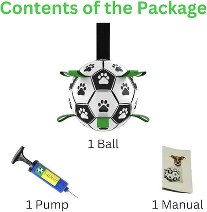 Dog Ball 8 inch - Dog Soccer Ball with Straps, Durable Dog Soccer Ball Indestructible, Perfect Soccer Ball for Dogs with Paw Print, Fun Dog Birthday Gifts - Ideal Dog Soccer Ball Toy