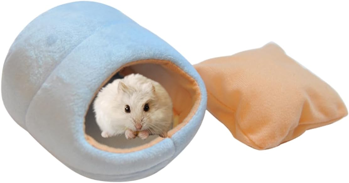Rat Hamster House Bed Winter Warm Small Pet Squirrel Hedgehog Chinchilla Rabbit Guinea Pig Bed House Cage Nest Hamster Accessories (Blue,Small)