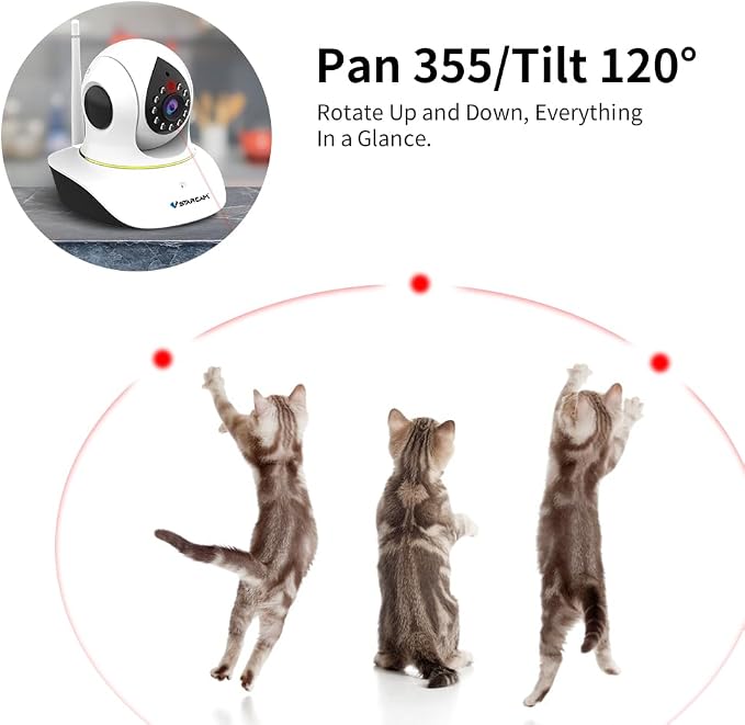 VSTARCAM Pet Camera with Laser, 3MP 2.4GHz WiFi Interactive Dog & Cat Laser Toy with Night Vision, Motion Detection Alerts, APP Remote Control Indoor Security Camera for Pet Monitoring