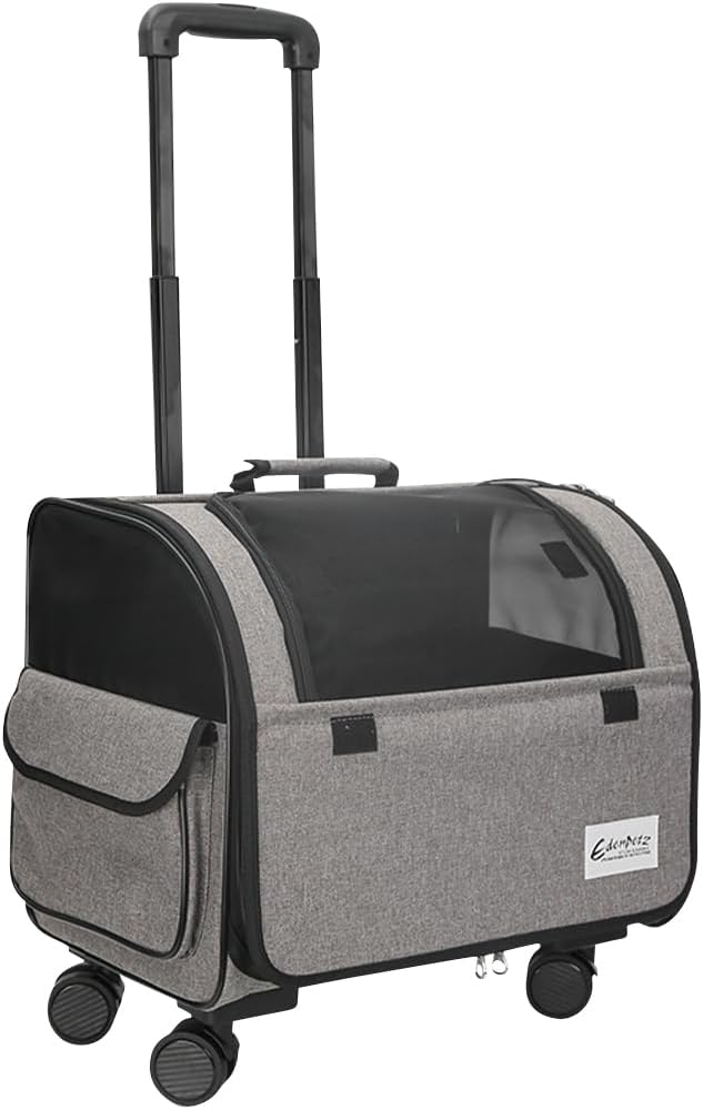 Dog Travel Bag with Removable Rolling Wheels, Airline Approved Pet Carrier, Foldable Cat Bag with Breathable Mesh, Pet Stroller(Grey)