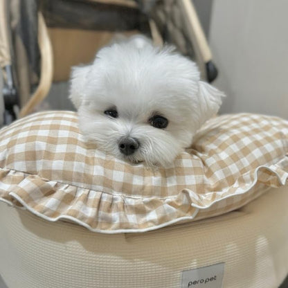 MOM N POP Pet Nap Pillow – Washable Gingham Check Cushion for Dogs & Cats, Soft Neck Support Bed (Beige/Blue) (Blue)