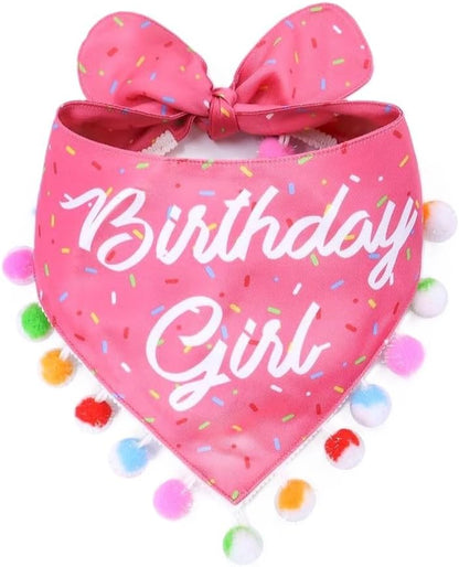 LunaMarie - Luxury Pet Birthday Bandanas -Premium & Silky Poly Fabric | 100% Handmade | Custom Shape Dual Layered (Birthday Girl, Large)