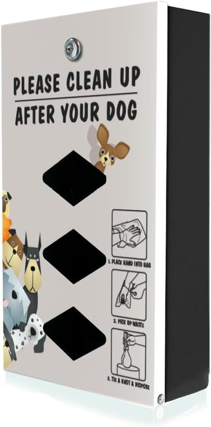 DISPENSE-ART™ collection "Peek A Pup" - Custom UV printed design on rust-proof aluminum starter dog waste station/roll bag system - Includes 400 dog waste bags & 10x12 Sign