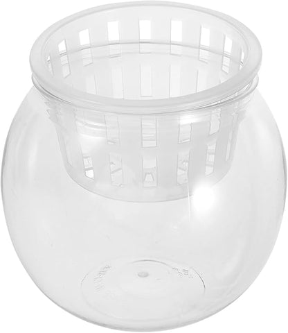 Artibetter Plastic Betta Fish Aquarium Bowl with Hydroponic Basket, Medium 110c Tabletop Fish Bowl for Home Micro Landscape and Aquatic Plant Cultivation