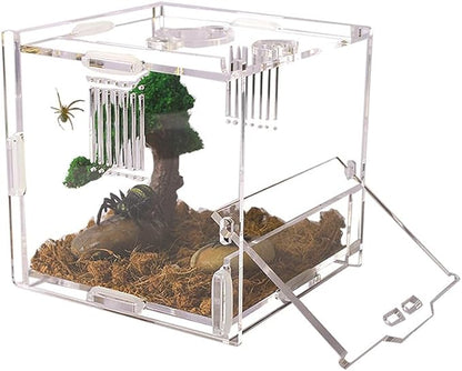 Acrylic Jumping Spider Enclosure, Small Reptile Terrarium Habitat for Tarantula Snail Insect Small Reptile (4.5x4.3x4.1inch)