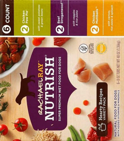 Nutrish Rachael Ray Wet Dog Food Variety Pack Hearty Recipes, 6-8 oz. Tubs, 2 Count