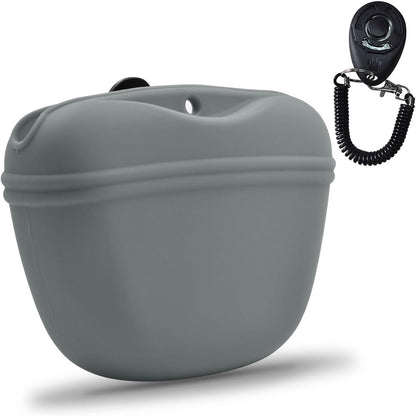 AUDWUD Silicone Dog Treat Pouch,with Dog Training Clicker,Clip on Portable Training Container,Convenient Magnetic Buckle Closing and Waist Clip