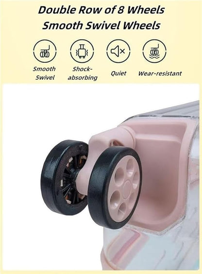 Rolling Pet Trolley Case, Portable Hard Shell Pet Carrier, Clear Plastic Cat Travel Box, Suitable for Cats and Dogs(Pink,11.4 * 16.1 * 25.2in)