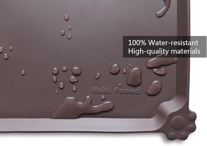 Hoki Found L Silicone Non Slip Pet Dog Cat Bowl Mats - Waterproof Dog Cat Food Mats - Dark Oak