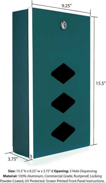Dispense-Art™ Collection Rolling Hills - Blue - Custom UV Printed Design on Rust-Proof Aluminum Starter Dog Waste Station/roll Bag System - Includes 400 Dog Waste Bags & 10x12 Sign