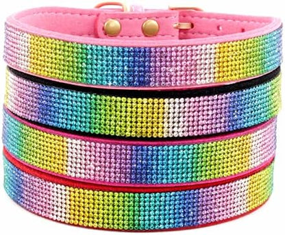 Serijoars Small Dog Collar with Rhinestone Crystal Diamond Colorful Bling Girl Puppy Cat Collars (L, Red2)