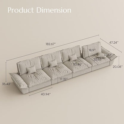 POVISON Oversized Modular Sectional Sailboat Sofa for Living Room with Adjustable Backrest Sectional Couches Large Deep Sofa Set 4 Seats Big Comfy Cloud Couch for House Office