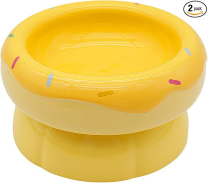 Donut Duo Ceramic Dog Bowl, Dog Water Bowl and Dog Food Bowl, Pet Bowls (Yellow)