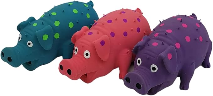 3 Pack Latex Pig Dog Toys That Oinks Dog Squeaky Toy for Small Medium Large Dogs (Red, Blue, Purple)