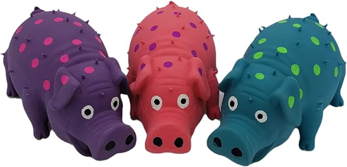 3 Pack Latex Pig Dog Toys That Oinks Dog Squeaky Toy for Small Medium Large Dogs (Red, Blue, Purple)