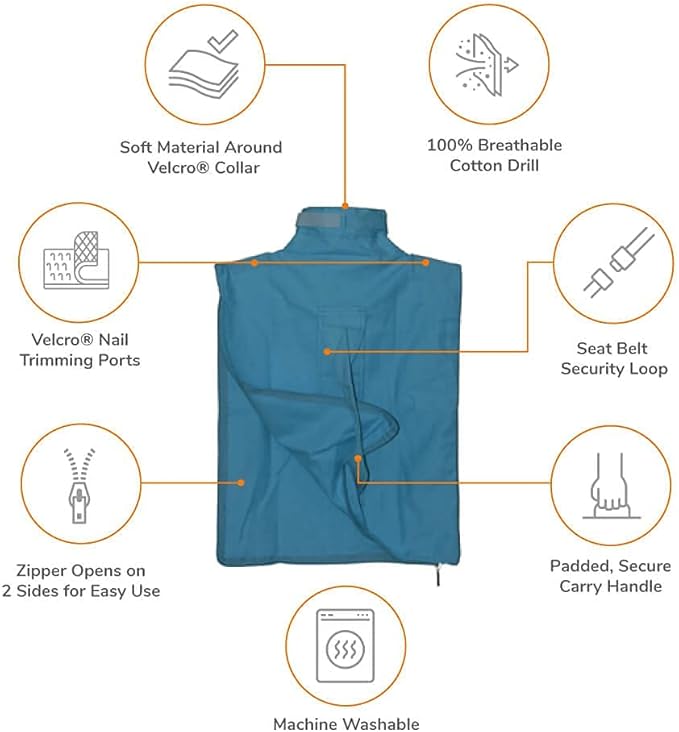 Cat-in-the-Bag Cozy Comfort Carrier - Small Light Blue Cat Carrier Soft and Pet Carrier Administration, Grooming, Vet Visits, Dental Care, and Nail Trimming