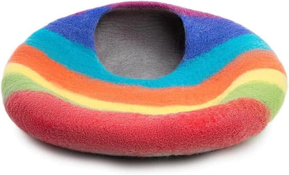 Luxurious Merino Wool Cat Cave - Foldable Hideaway Pod for Indoor Cats - Premium Felt Kitten Pet Enclosure - Covered Cat House for Ultimate Cozy Comfort by Woolygon (Blue Green)