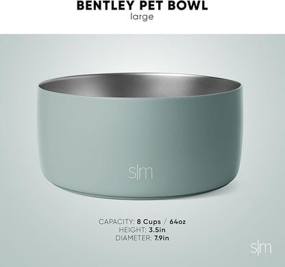 Simple Modern Stainless Steel Pet Water Bowl for Dogs & Cats | Reusable Insulated Stainless Steel Food Bowls for Dog Cat | No Tip No Slip BPA Free | Bentley Collection | Large (64oz) | Winter White