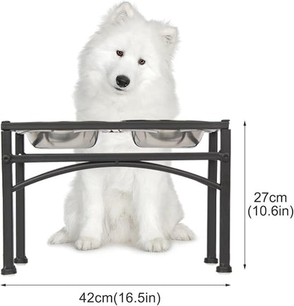 Elevated Dog Bowls Raised Pet Feeder Cat Food Water Diner Stand Set | W/ 2 Removable Stainless Steel Bowls for Medium-Sized Dogs 10.62" in Height Protect Your Pets' Spine