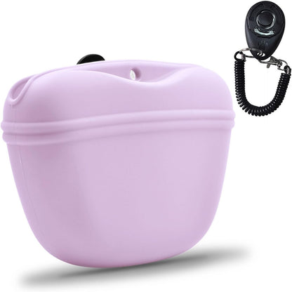 AUDWUD Silicone Dog Treat Pouch,With Dog Training Clicker,Clip on Portable Training Container,Convenient Magnetic Buckle Closing and Waist Clip