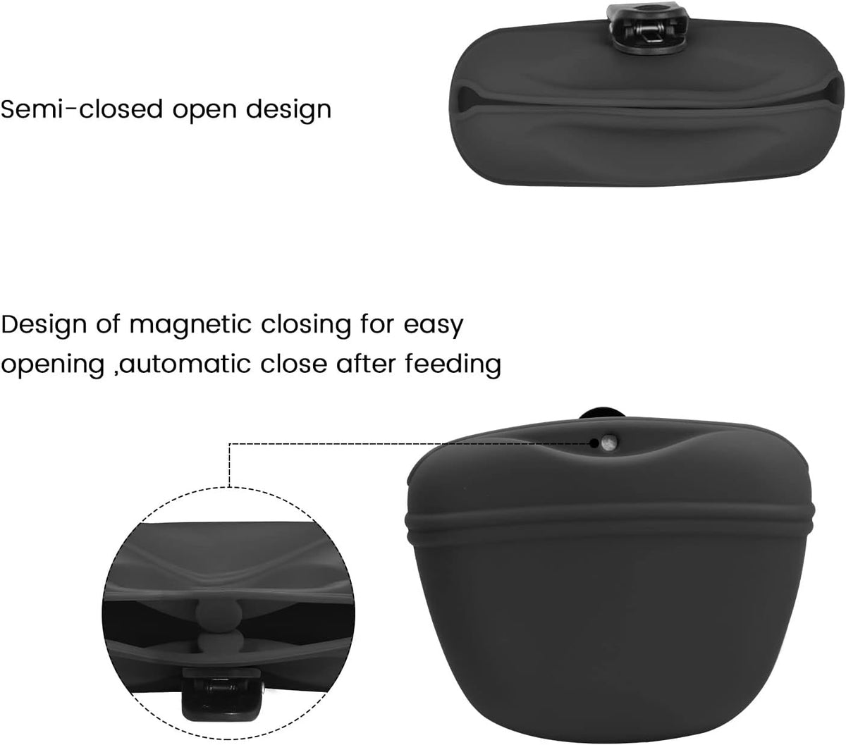 AUDWUD Silicone Dog Treat Pouch,Clip on Portable Training Container,Convenient Magnetic Buckle Closing and Waist Clip,No BPA