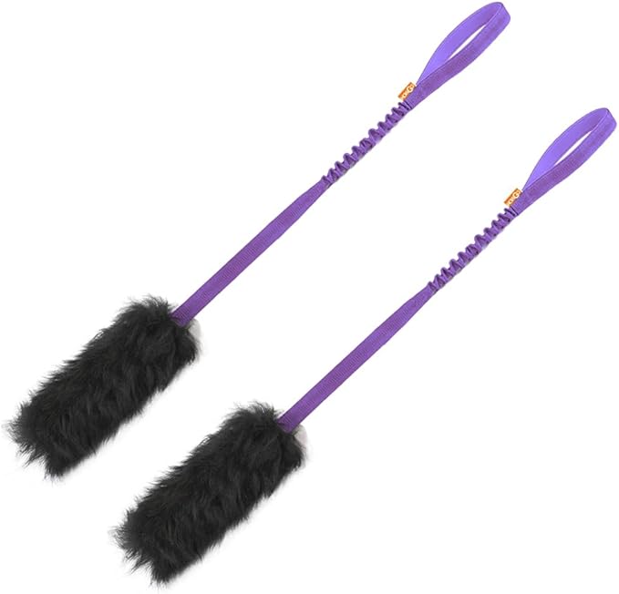 HOWGO Dog Rope,Dog Bungee Chaser 100% Sheepskin,Sheep Smell Tug for All Breeds(Purple, Long Without Ball 2Pack)
