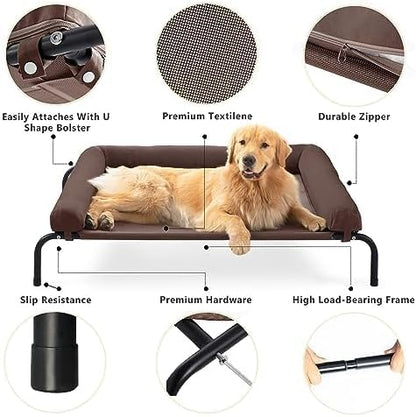 Cooling Elevated Dog Bed for Large Dogs, Outdoor Raised Dog Bed Dog Cot Bed | Portable,with Breathable Mesh, Chew Proof Pet Cots with Removable and Waterproof Bolster