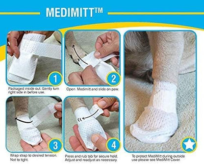 Medimitt Paw Bandages for Dogs, Cats and Pets – Stretchy Medical Booties, First Aid for Paws – Non Slip, Non Adhesive, Breathable, Disposable, Washable, Adjustable Strap, Value Pack (2XS 12-Pack)