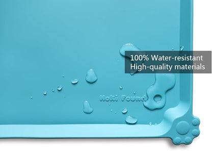 Hoki Found Silicone Pet Food Mats Tray - Non Slip Cat & Dog Bowl Mats - Waterproof & Pet-Friendly for Carpet - Glacier