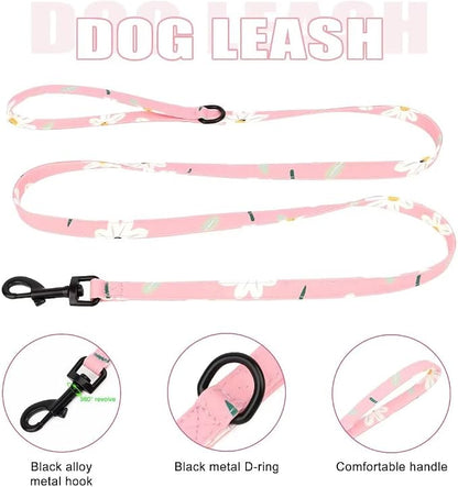 Beirui Cute Dog Collars,Harnesses,Leashes Set, Floral Pattern, Pink-1,XXS | Girl Dog Harness Set with Flower, Adjustable and Soft Mesh Lining, For Puppies Small & Extra Small Dogs Daily Walks