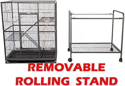 54" LARGE Wrought Iron 4-Level Chew-Proof Tight 1/2-inch Wire Spacing Ferret Squirrel Chinchilla Sugar Glider Rat Mice Rabbit Hamster Critter Home Cage Easy Clean Pull Out Tray Removable Rolling Stand
