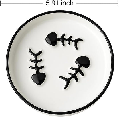 Ceramic Cat Bowls Set, Whisker-Friendly Feeding Dishes, Wet & Dry Food, 2-Pack