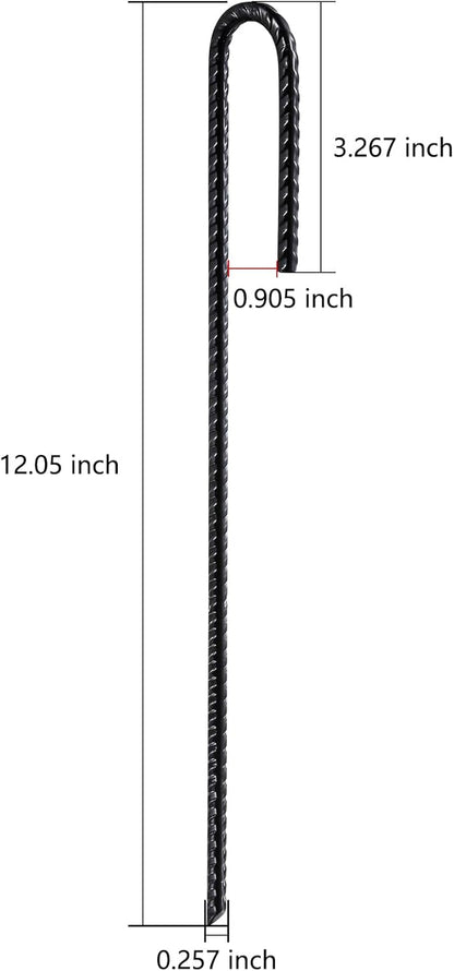 Wensilon Rebar U/J Hook Extra Heavy Duty, 12 inch x 1/4 inch Rust Proof Coated Steel Ground Anchors for Garden, Tent, Trampoline (50pcs, J-Hook)
