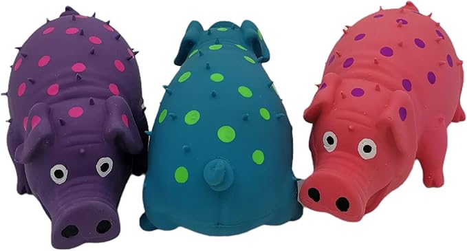 3 Pack Latex Pig Dog Toys That Oinks Dog Squeaky Toy for Small Medium Large Dogs (Red, Blue, Purple)