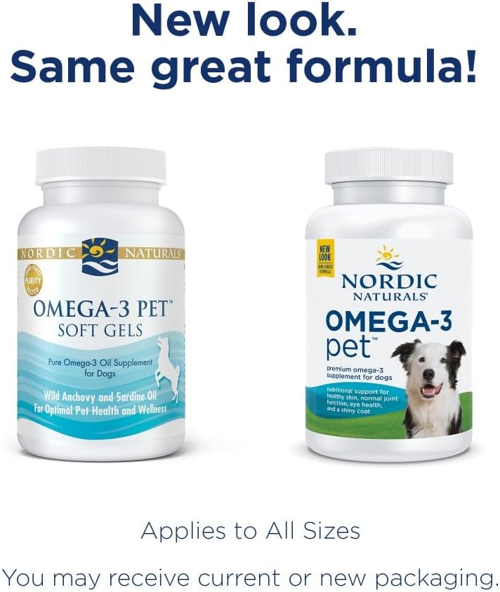 Nordic Naturals Omega-3 Pet, Unflavored - 180 Soft Gels - 320 mg Omega-3 Per Soft Gel - Fish Oil for Dogs with EPA & DHA - Promotes Heart, Skin, Coat, & Immune Health