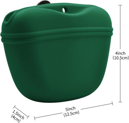 AUDWUD - Silicone Dog Treat Pouch - Clip on Portable Training Container - Convenient Magnetic Buckle Closing and Waist Clip - No BPA