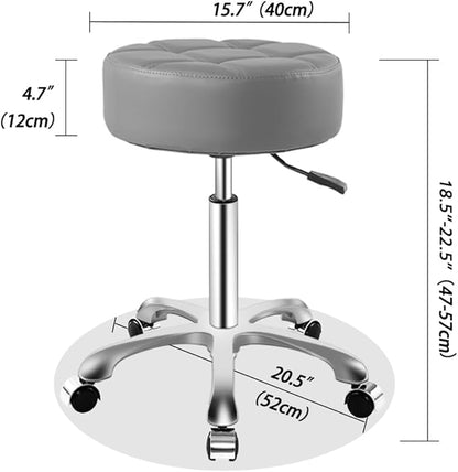 Ainilaily Rolling Stool with Wheels, Thick Cushion Heavy Duty Esthetician Hydraulic Chair Stool for Work Medical Tattoo Salon Office (Grey)