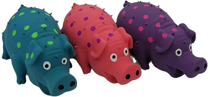 3 Pack Latex Pig Dog Toys That Oinks Dog Squeaky Toy for Small Medium Large Dogs (Red, Blue, Purple)