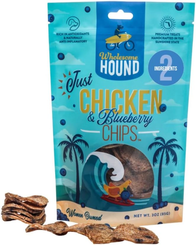 Chicken & Blueberry Chips – 2 Simple Ingredient Dog Treats, All Natural & Healthy Training Snacks for Small, Medium & Large Breeds, Puppies – High Protein, Made in USA 3oz
