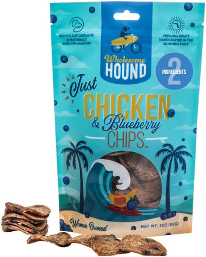Chicken & Blueberry Chips – 2 Simple Ingredient Dog Treats, All Natural & Healthy Training Snacks for Small, Medium & Large Breeds, Puppies – High Protein, Made in USA 3oz
