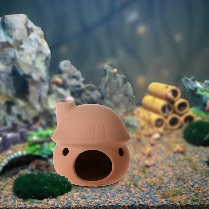Aquarium Ceramic Mushroom House Decorations, Natural Fish Tank Landscape Frog House for Cichlid Betta Fish Goldfishes Tank Landscape Decoration