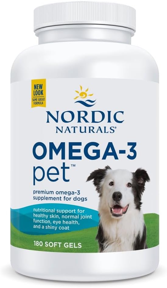 Nordic Naturals Omega-3 Pet, Unflavored - 180 Soft Gels - 320 mg Omega-3 Per Soft Gel - Fish Oil for Dogs with EPA & DHA - Promotes Heart, Skin, Coat, & Immune Health