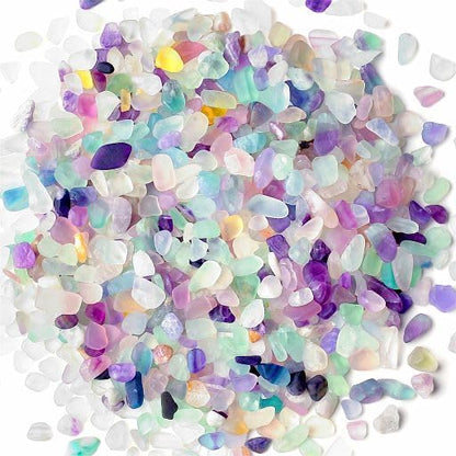 YATOJUZI 1.5lb Fluorite Aquarium Gravel Rocks Natural Tumbled Healing Crystal Chips Bulk Gemstones Crushed Stones for Fountain Vase Filler Planters Decorative Fish Tank Potted Reiki Energy Balancing