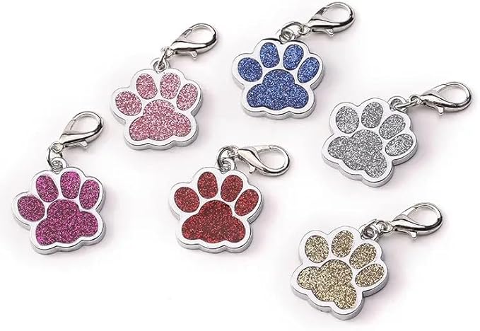 Cute Personalized Pet Name Tags for Cats/Dogs - Glitter Custom pet id tag, Dog id Tags Engraved for Pets, Customizable cat tag, pet Collar Charms, Dog Name tag (Paw-Shaped-Small: Black)