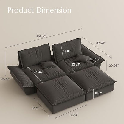 POVISON Oversized Modular Sectional Sailboat Sofa for Living Room with Adjustable Backrest Modern Sectional Couches Loveseat Large Deep Sofa 2 Seats with 2 Ottomans Comfy Cloud Couch for House Office