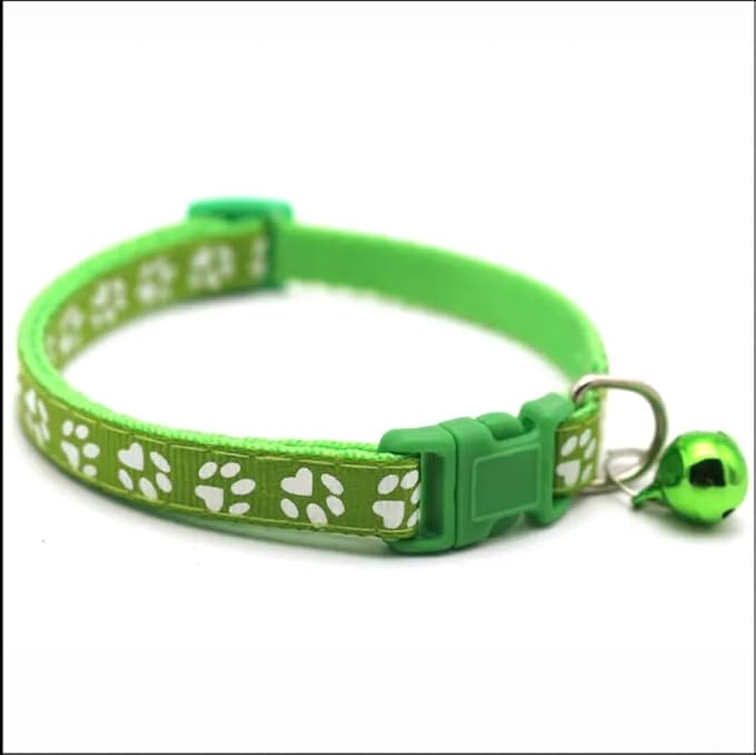 Adjustable Cat Collar Breakaway Clasp and Perfect Kitten Collar with Bell and Available Cat Collars for Girl and Boy Designs Lightweight and Safe Puppy Collar with Cute Paw Prints (Green)