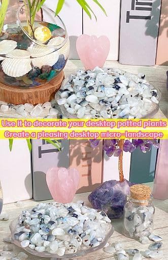 YATOJUZI Moonstone Aquarium Gravel Rocks Bulk Wholesale Tumbled Crystals Stones Chips Crushed Reiki Energy Balancing Gemstones for Planters Vase Filler Fountain Fish Tank Potted Decor 0.44LB