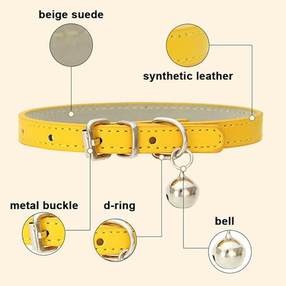 Blue XXS Dog Collar with Bell, Soft Pu Leather Cat Collars Adjustable Buckle for XS Extra Small Medium Tiny Female Male Boys Girls Pets Puppy Kitten Teacup Yorkie XX-Small