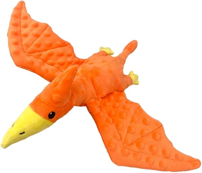 Squeaky Dog Toys Plush Dog Toy with Crinkle Paper Stuffed Durable Dog Chew Toys for Small Middle and Large Dogs Pterodactyl Orange