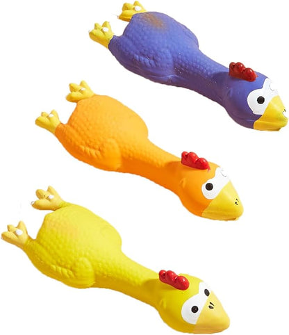 3 PCS Latex Chicken Squeak Toy for Pets - Exciting Chew & Dental Care Fun - Perfect for Playful Molar Exercise